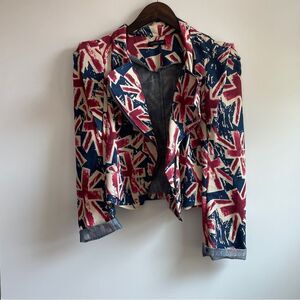 CALS Union Jack Patterned Red, White & Blue Denim Jacket Size S‎